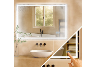 Miroir de salle de bain Jaffrey 70x100 sans Bluetooth, verre transparent
