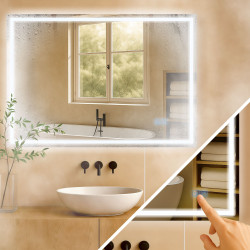 Miroir de salle de bain Jaffrey 70x100 sans Bluetooth, verre transparent