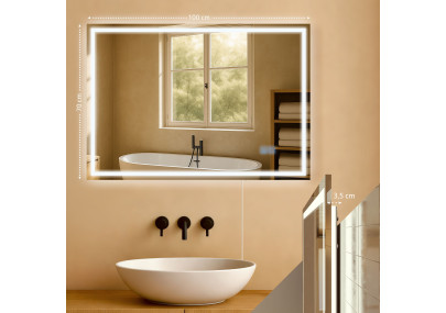 Miroir de salle de bain Jaffrey 70x100 sans Bluetooth, verre transparent