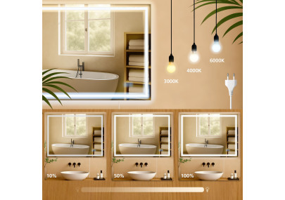 Miroir de salle de bain Jaffrey 70x100 sans Bluetooth, verre transparent