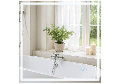 Miroir de salle de bain Jaffrey 80x80 avec Bluetooth et verre transparent