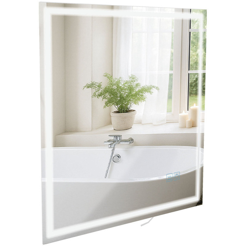 Miroir de salle de bain Jaffrey 80x80 avec Bluetooth et verre transparent