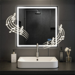 Miroir de salle de bain Jaffrey 80x80 avec Bluetooth et verre transparent