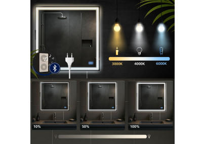 Specchio da bagno Jaffrey 80x80 con Bluetooth e vetro trasparente