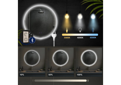 Miroir de salle de bain Laconia 60 avec Bluetooth, verre transparent