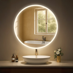 Espejo de baño Laconia 70 con Bluetooth, vidrio transparente
