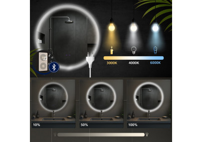 Espejo de baño Laconia 70 con Bluetooth, vidrio transparente