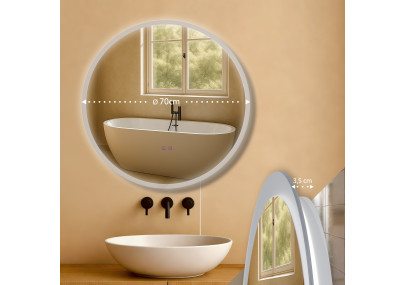 Miroir de salle de bain Laconia 70 sans Bluetooth, verre transparent