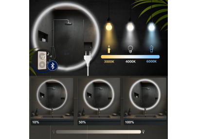 Miroir de salle de bain Laconia 80 avec Bluetooth, verre transparent