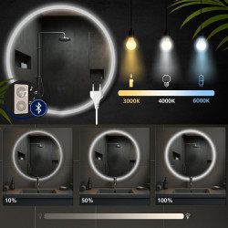 Miroir de salle de bain Laconia 80 avec Bluetooth, verre transparent