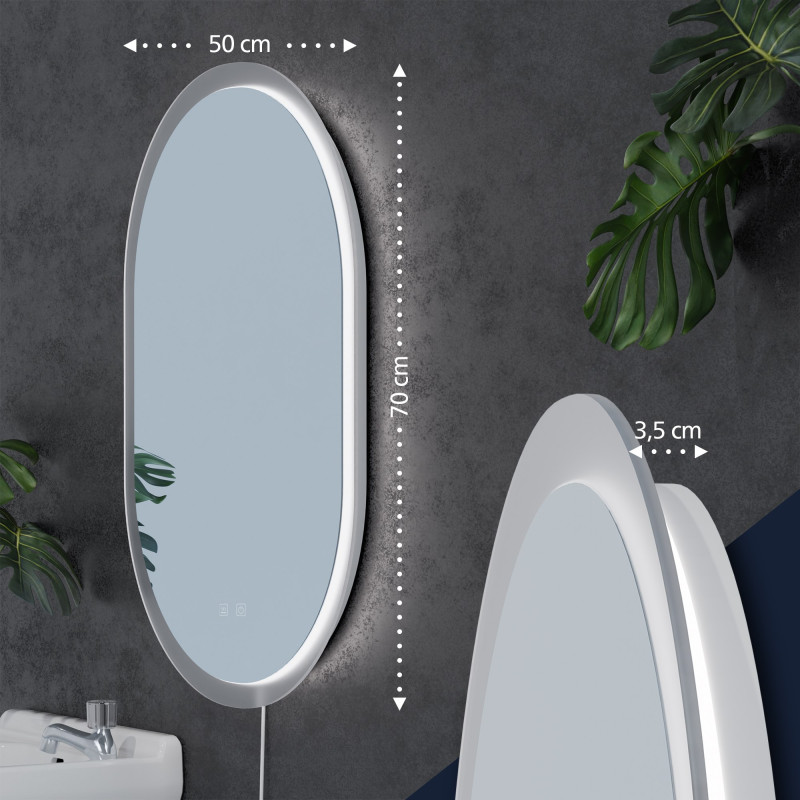 Miroir de salle de bain Karishma 70x50 avec Bluetooth et verre transparent