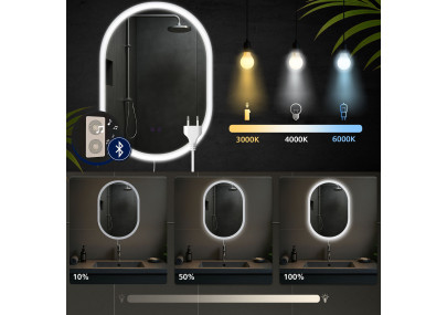 Specchio da bagno Karishma 70x50 con Bluetooth e vetro trasparente