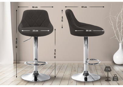 Tabouret de bar Lazio, tissu, chrome gris foncé