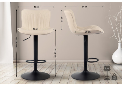 Tabouret de bar Linus en similicuir crème