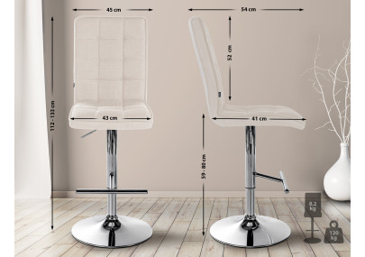 Tabouret de bar Peking V2 en tissu chromé crème