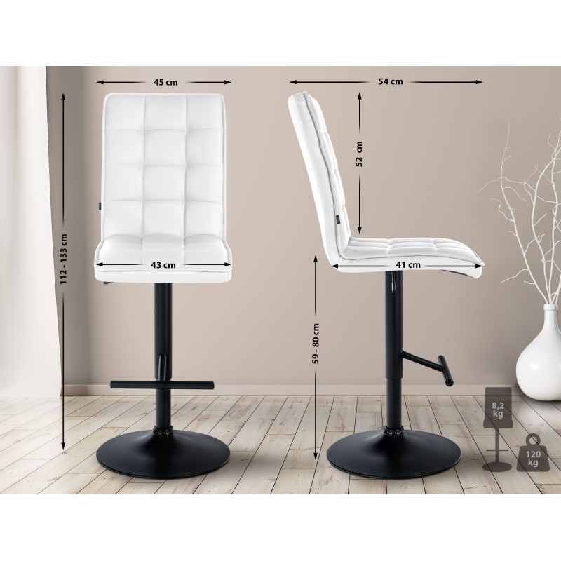 Tabouret de bar Peking V2, similicuir noir blanc