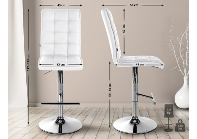 Tabouret de bar Peking V2, similicuir, chrome, blanc