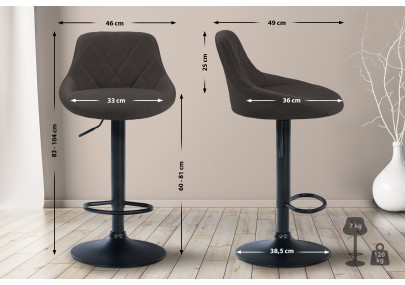 Tabouret de bar Lazio, tissu : noir/gris foncé