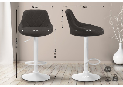 Tabouret de bar Lazio, tissu blanc/gris foncé