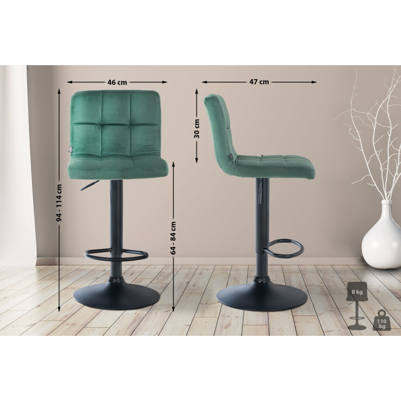 Tabouret de bar Pérou, velours noir vert