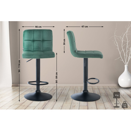 Tabouret de bar Pérou, velours noir vert