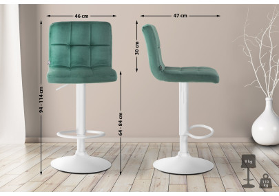 Tabouret de bar en velours blanc du Pérou vert