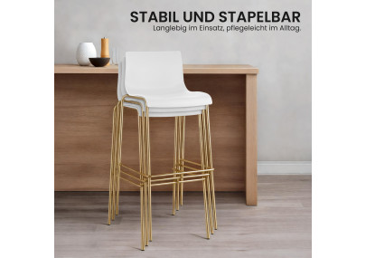 Lot de 2 tabourets de bar Hoover, en plastique, à 4 pieds, dorés et blancs.