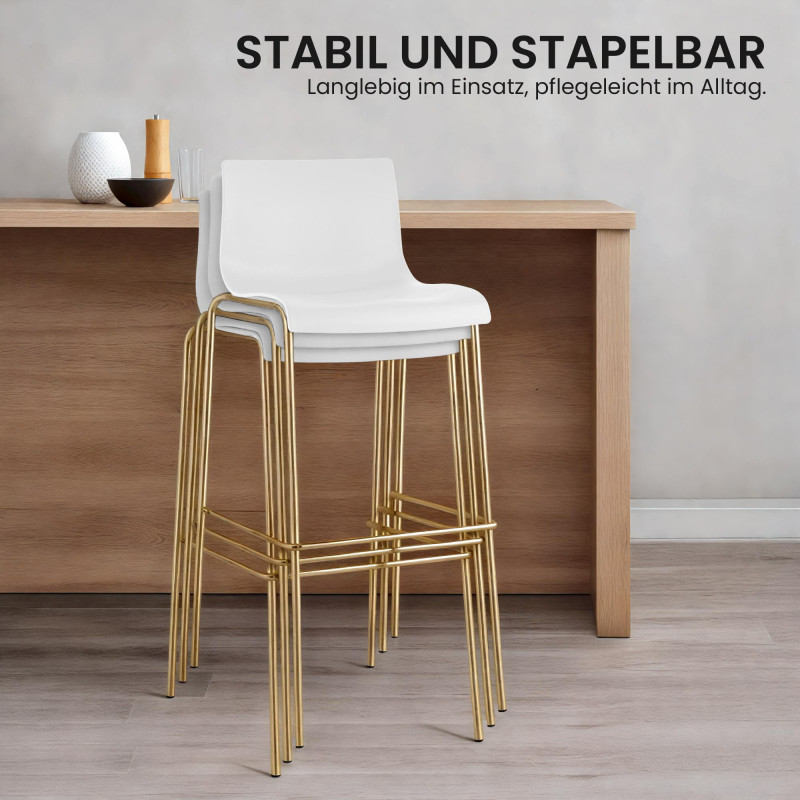 Lot de 2 tabourets de bar Hoover, en plastique, à 4 pieds, dorés blanc