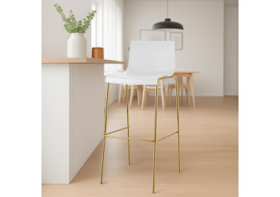 Lot de 2 tabourets de bar Hoover, en plastique, à 4 pieds, dorés et blancs.