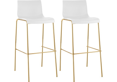 Lot de 2 tabourets de bar Hoover, en plastique, à 4 pieds, dorés et blancs.