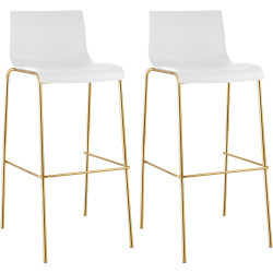 Lot de 2 tabourets de bar Hoover, en plastique, à 4 pieds, dorés blanc