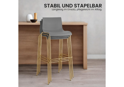 Lot de 2 tabourets de bar Hoover, en plastique, à 4 pieds, dorés/gris