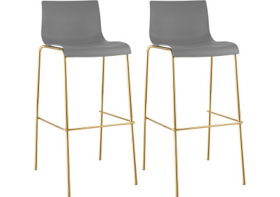 Lot de 2 tabourets de bar Hoover, en plastique, à 4 pieds, dorés/gris