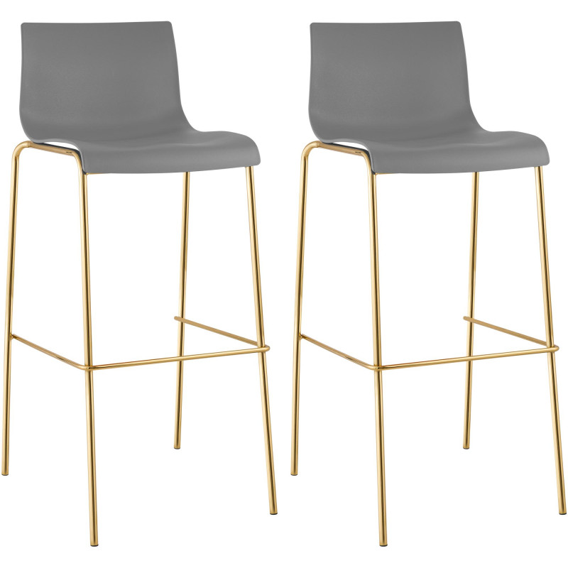 Lot de 2 tabourets de bar Hoover, en plastique, à 4 pieds, dorés gris