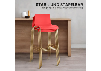 Lot de 2 tabourets de bar Hoover, en plastique, à 4 pieds, dorés rouge