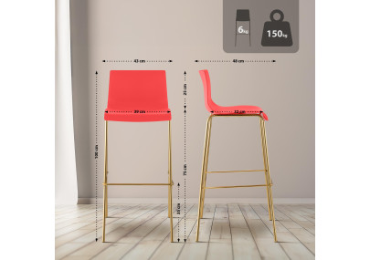 Lot de 2 tabourets de bar Hoover, en plastique, à 4 pieds, dorés et rouges.