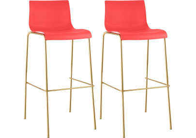 Lot de 2 tabourets de bar Hoover, en plastique, à 4 pieds, dorés et rouges.
