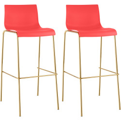 Lot de 2 tabourets de bar Hoover, en plastique, à 4 pieds, dorés rouge