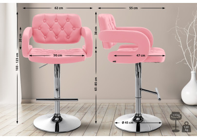 Sgabello Dublin in similpelle rosa,cromo