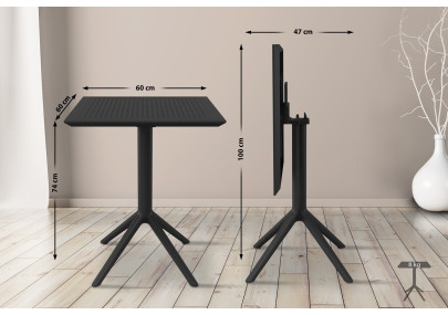 Mesa plegable Sky, cuadrada, negra