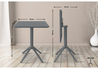 Table pliante Sky, carrée, gris foncé