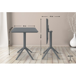 Mesa plegable Sky, cuadrada, gris oscuro