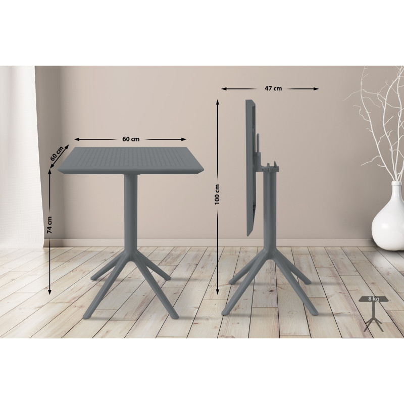 Table pliante Sky, carrée, gris foncé