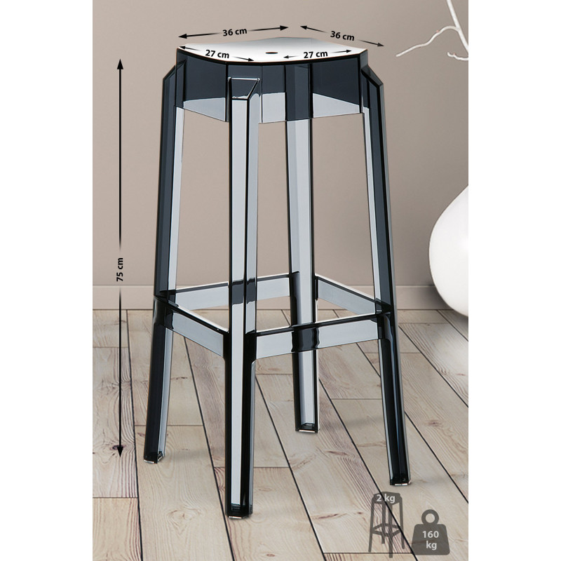 Tabouret de bar Fox, preto transparente