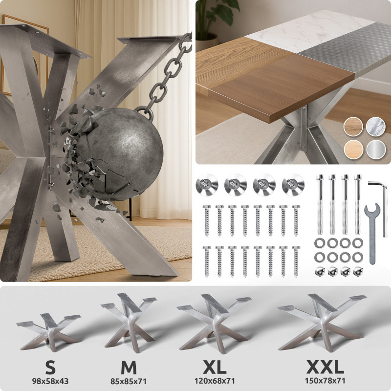 Pés de mesa Duncan L85xl85xA71 cm em aço inoxidável