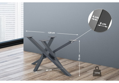 Pieds de table Jimmy 120x60x72 gris