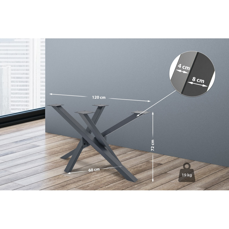 Pieds de table Jimmy 120x60x72 gris