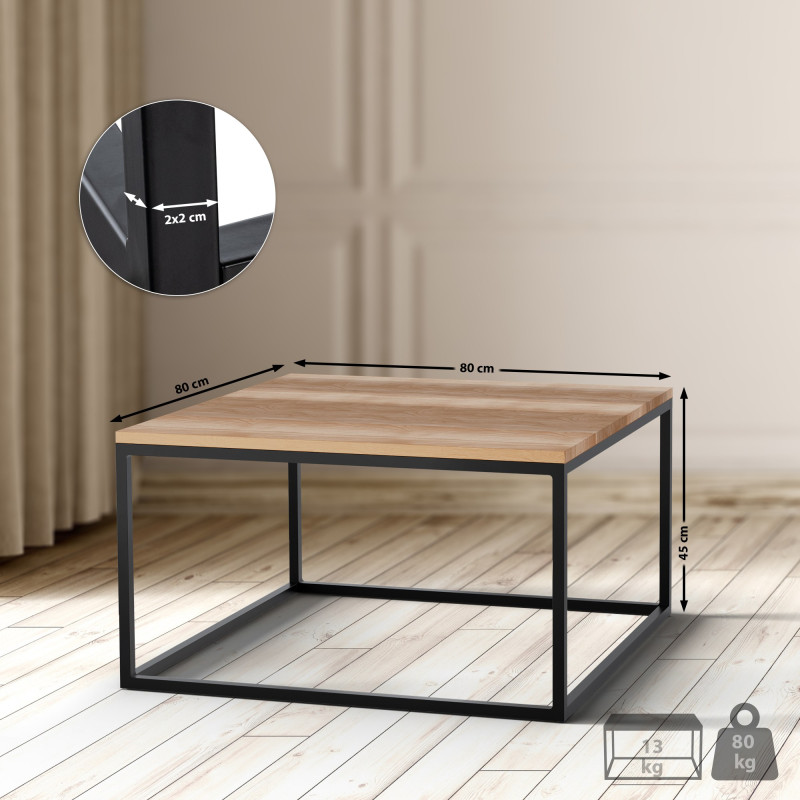 Tavolino Manteo, 80x80x45 cm, rovere