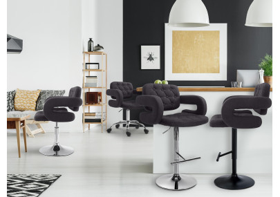 Sgabello Dublin in tessuto nero,cromo