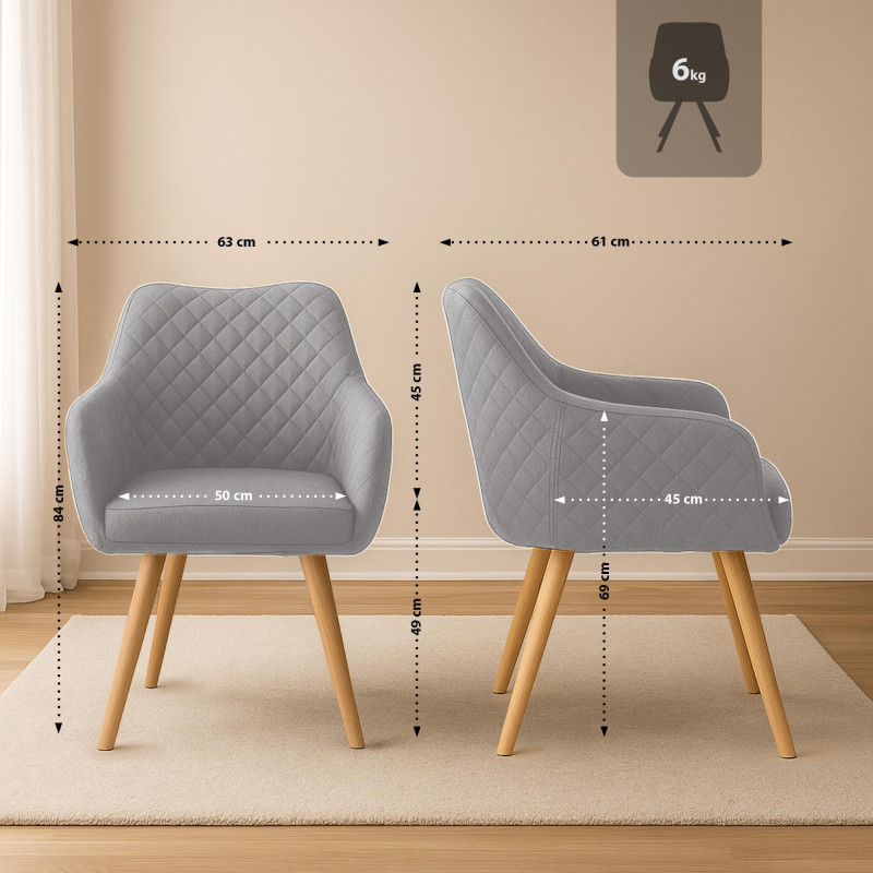 Chaise de salle à manger Gent, tissu gris naturel